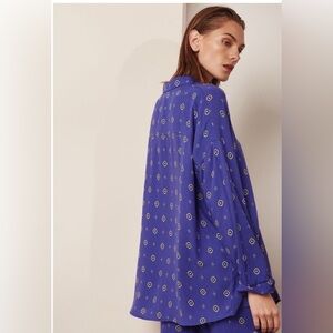 Free People Intimately Women's Sleep Shirt Boxy Blue Button Up Blouse S $78 NWT